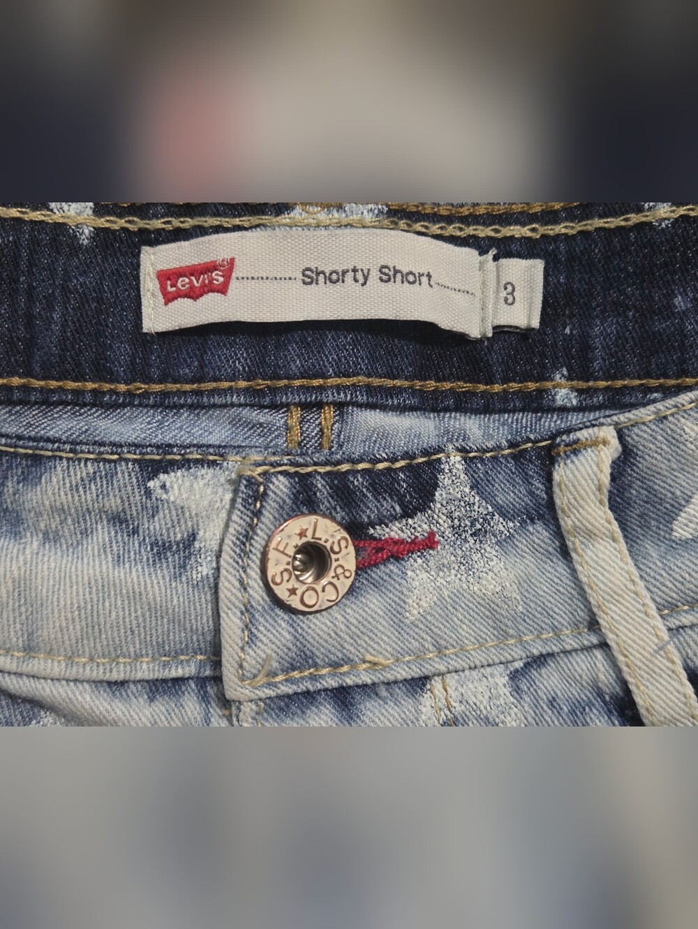 Levi's "Shorty Short" Low Rise Star Print Denim Cutoff Shorts - Size 3 - Picture 5 of 9